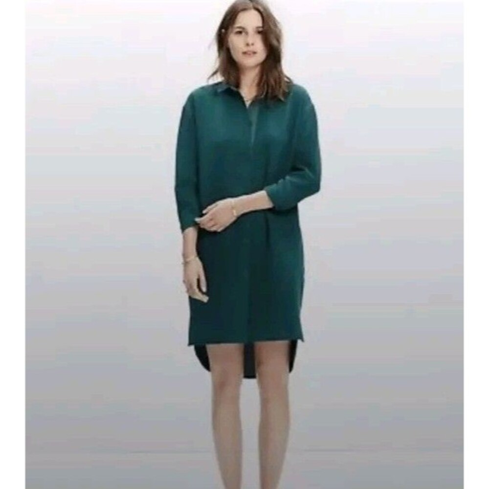 Madewell Green Crepe Shift Shirt Dress Small Textured Collared Casual